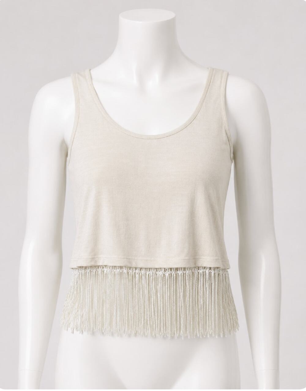 Heart & Hips Sleeveless Soft Cream Scoop Neck Braided Fringe Crop Top Tank S